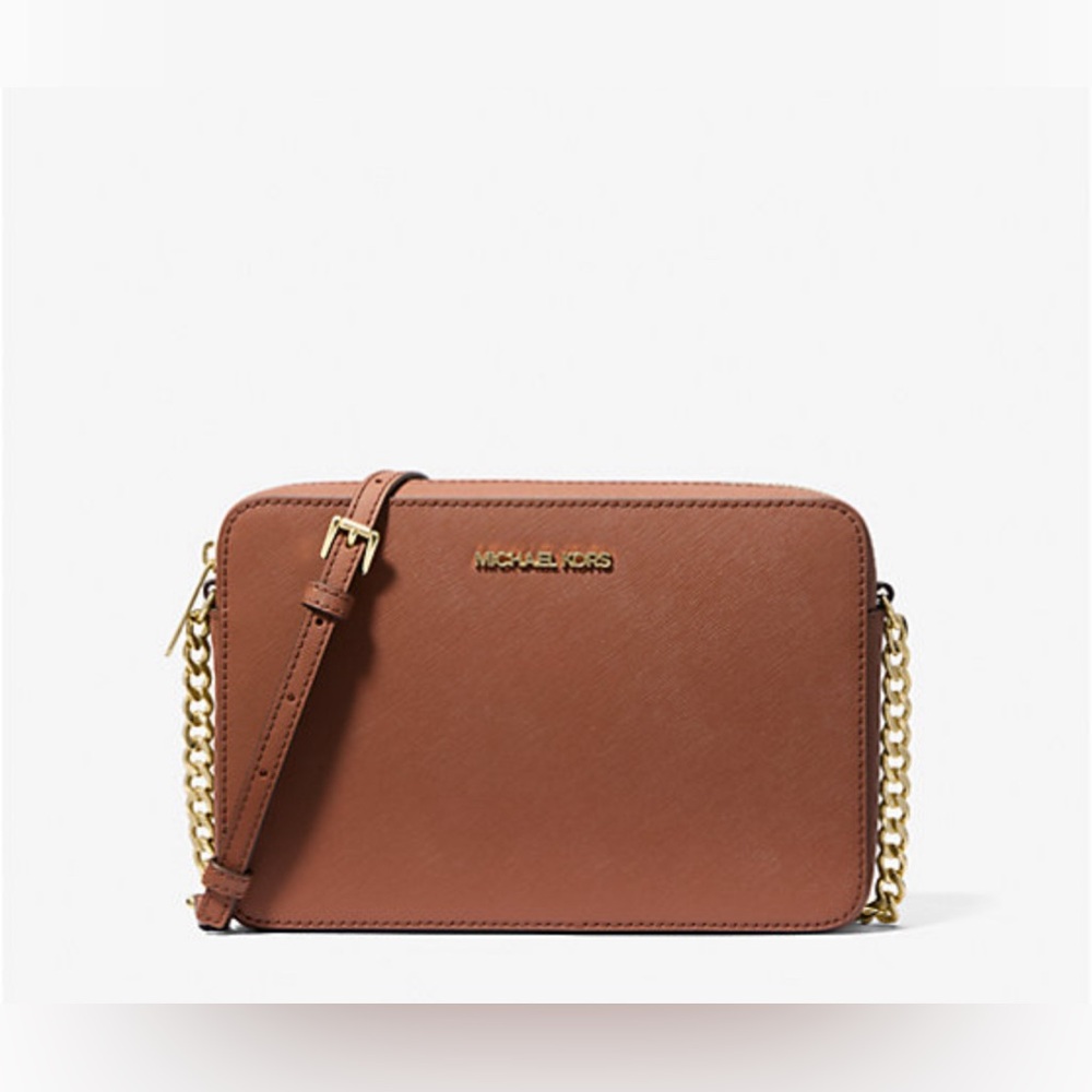 Michael Kors Saffiano Leather Crossbody Bag New  Classic Bag Luggage Color